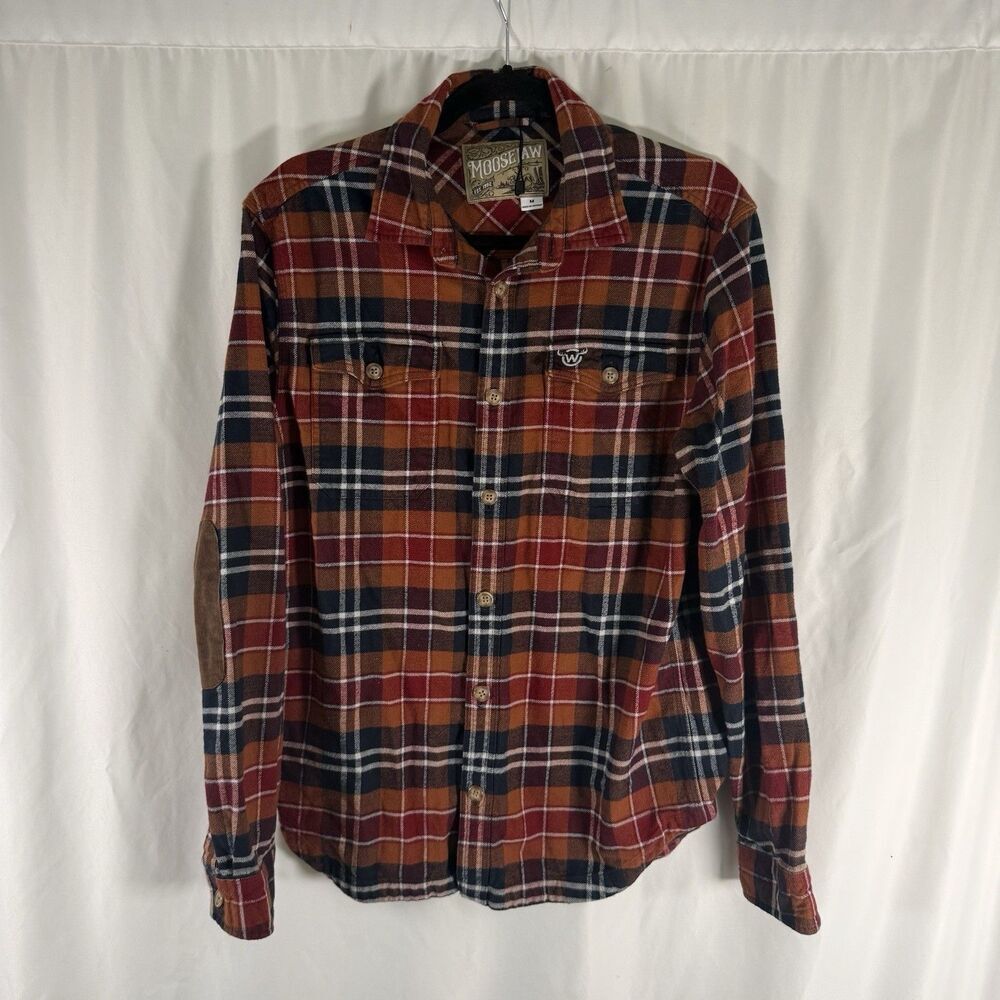 MooseJaw Flannel Shirt Men's Medium Orange Button Up Long Sleeve Collared